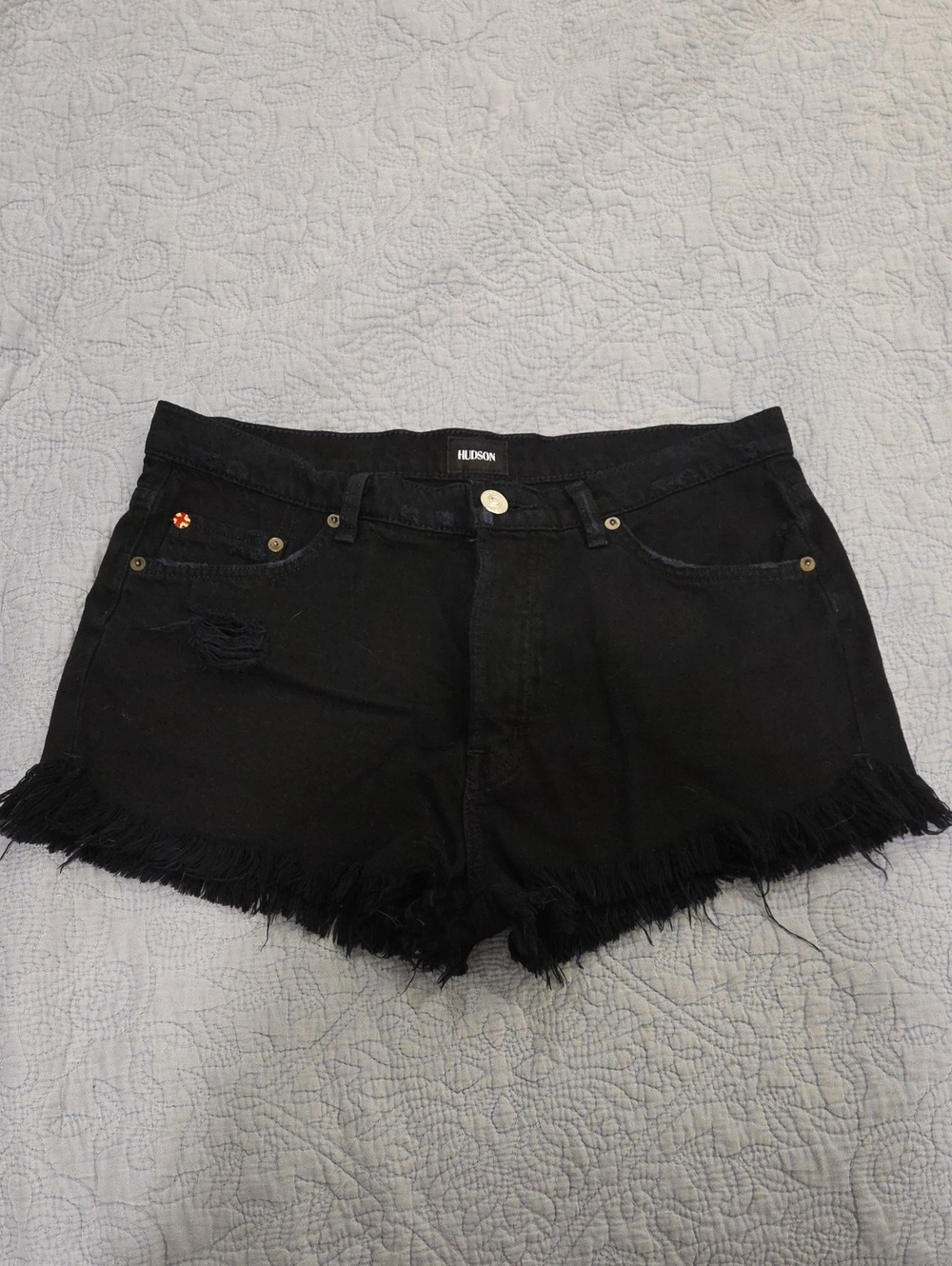Hudson Jeans "Tori" Black Frayed Hem Button Fly Denim Shorts Size 28!